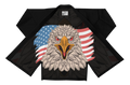 Patriotic BJJ gi for men worn by athlete during training with USA flag patch and eagle crest