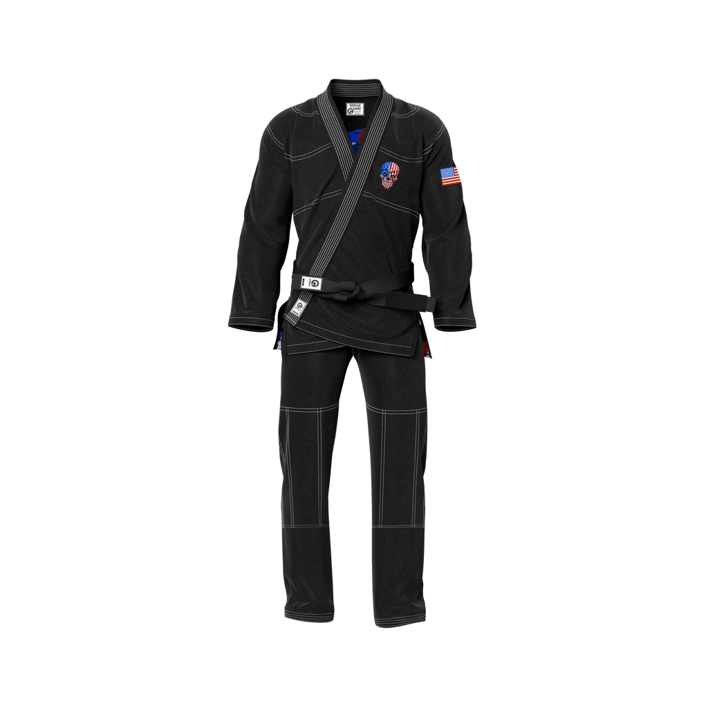 USA jiu jitsu gi for training shown in academy setting with clean branding and white belt