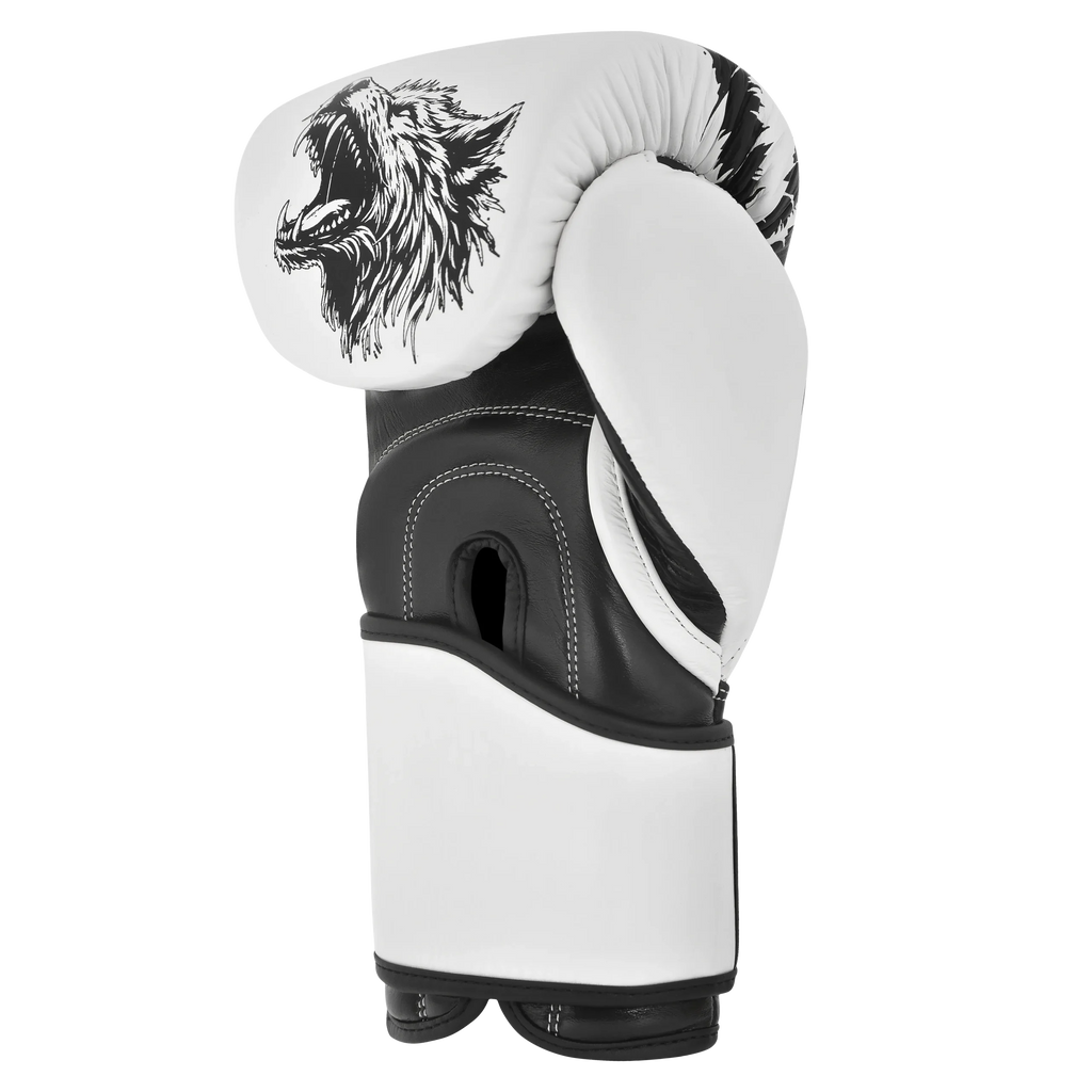 Iron Strike Pro Wolf White/Black boxing glove with multi-layer foam padding
