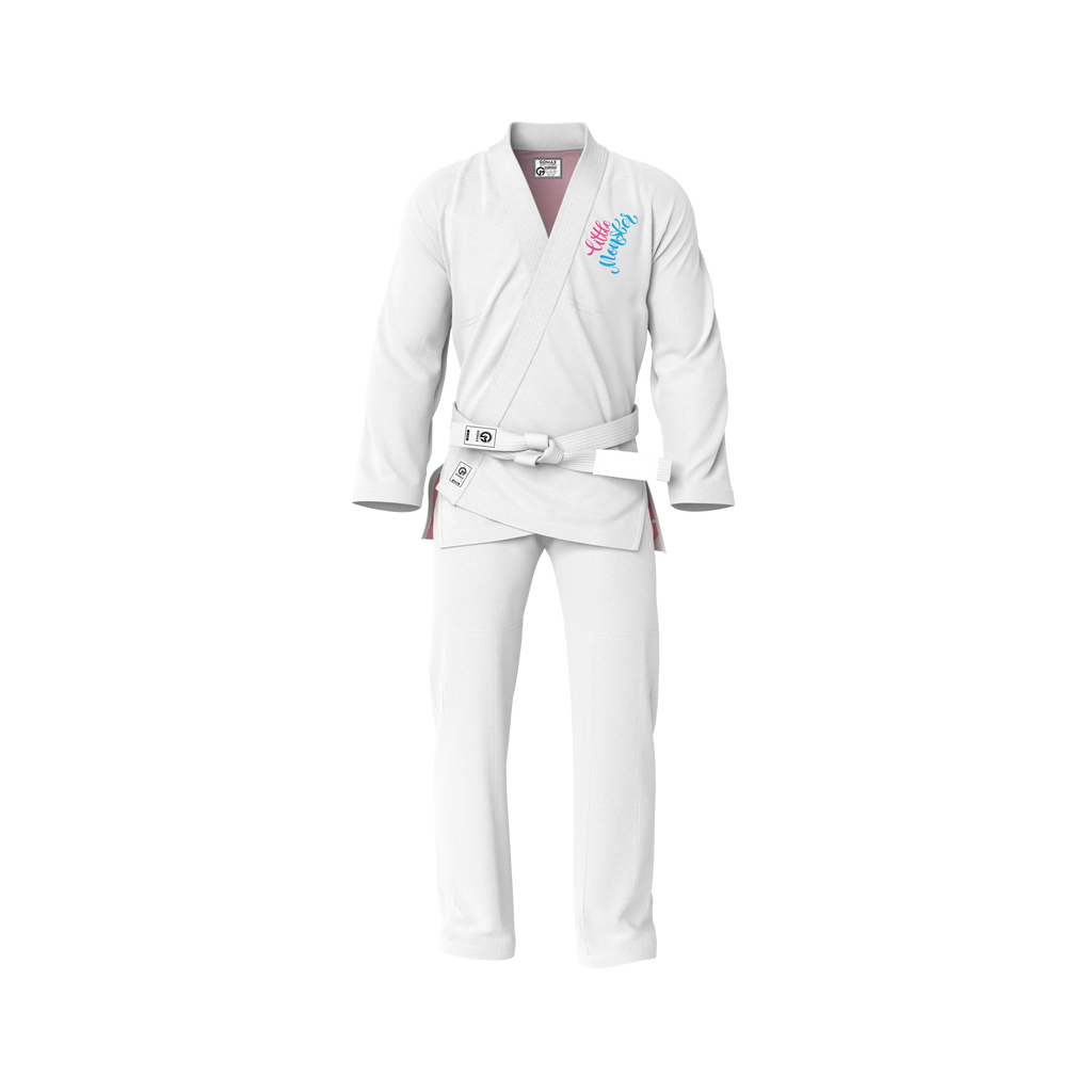 White Labubu BJJ Gi front view – premium martial arts gear for training and competition