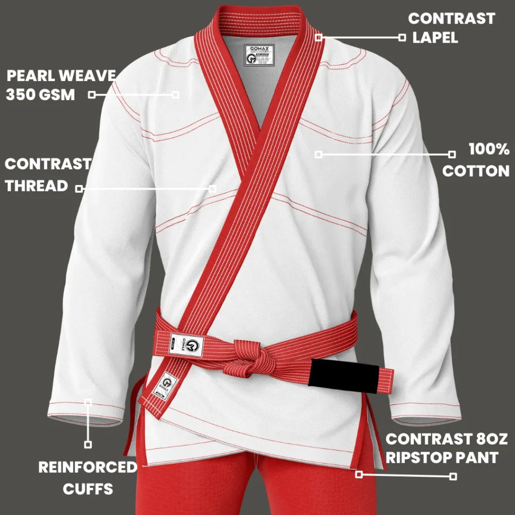 White/Red BJJ Gi - Brazilian Jiu Jitsu Gi Core Series - G3