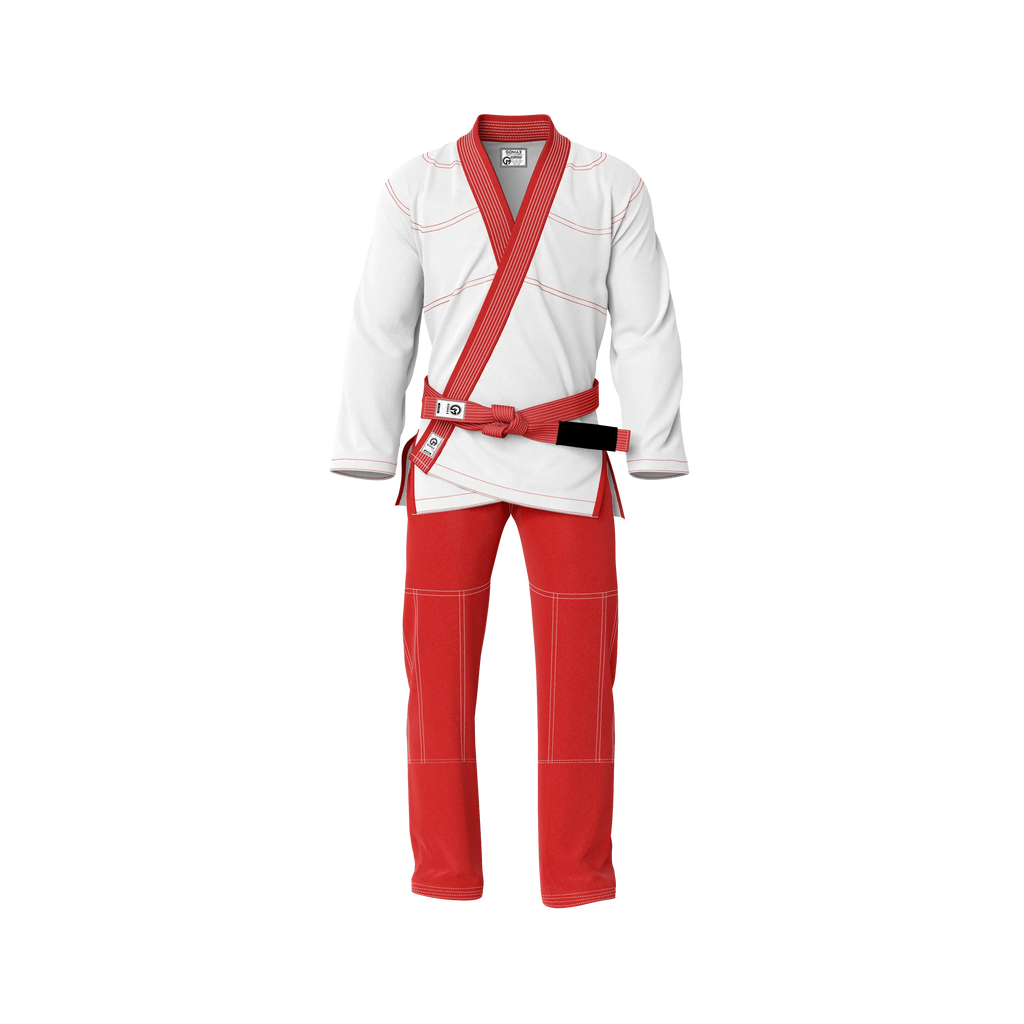 Lightweight White/Red gi BJJ uniform designed for training and competition