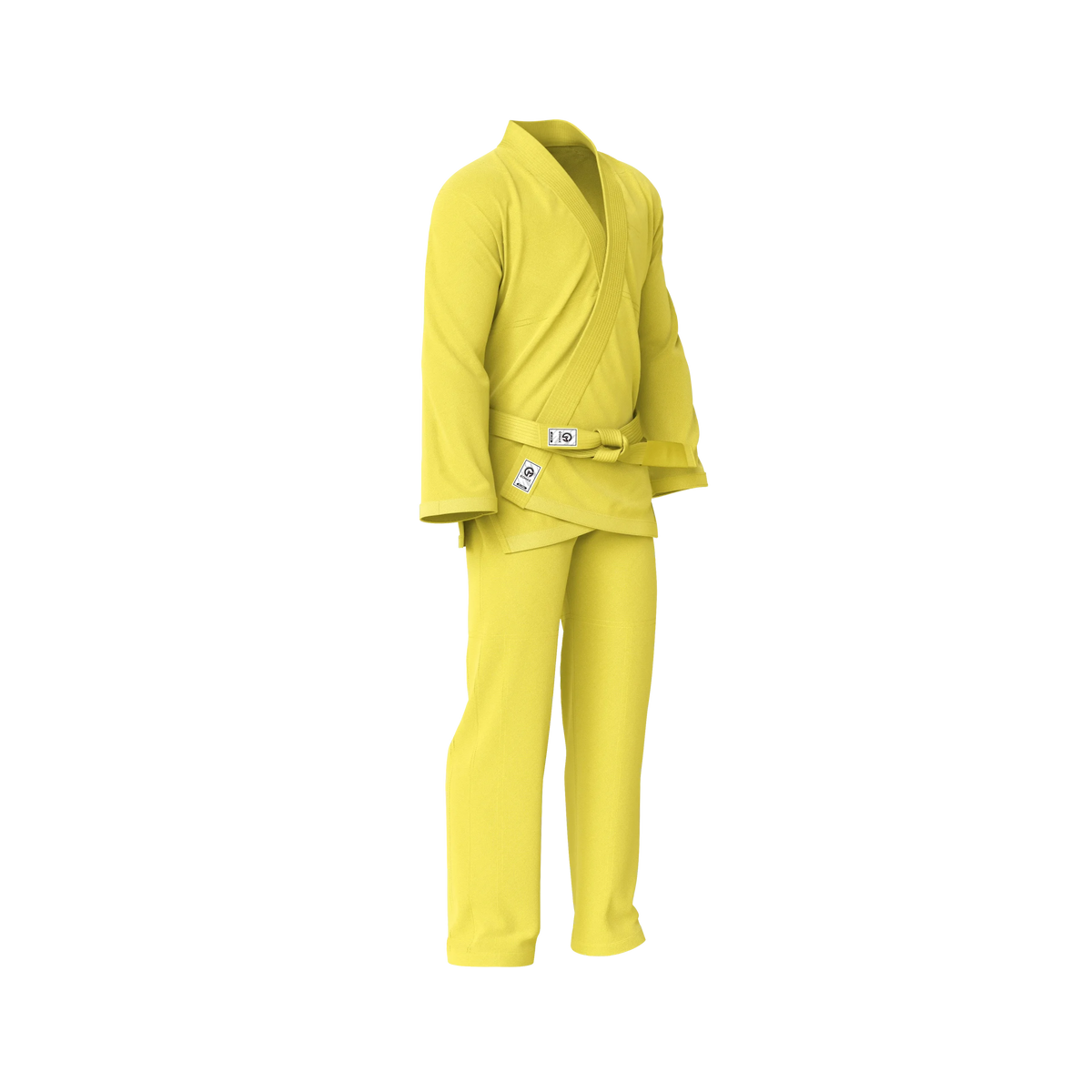 Sunshine yellow gi side angle showcasing lightweight fit and flexible seams
