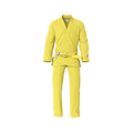 Yellow BJJ gi front view highlighting sunshine design and durable cotton weave