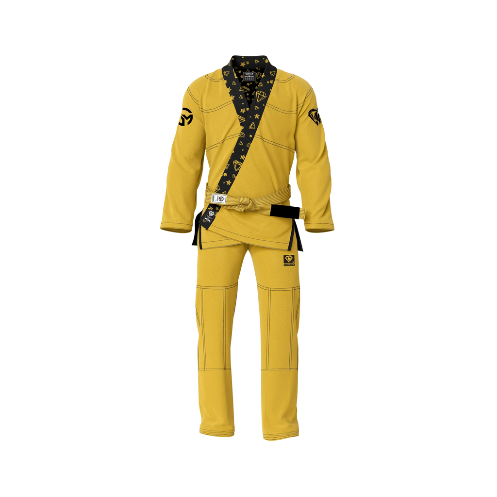Yellow BJJ Gi with reinforced stitching and premium pearl weave fabric for training and competition