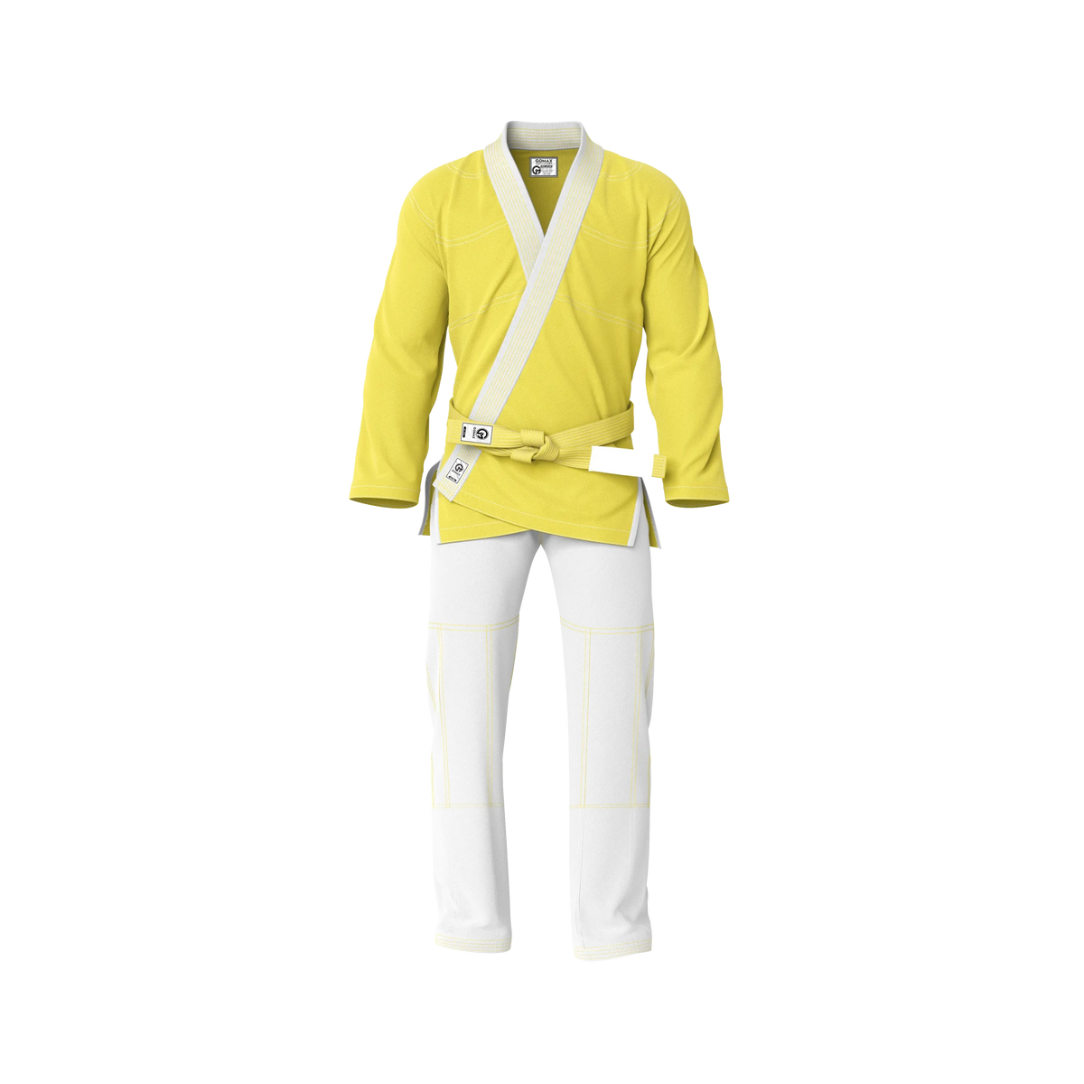 Yellow gi slim fit front view showing athletic cut and tapered silhouette