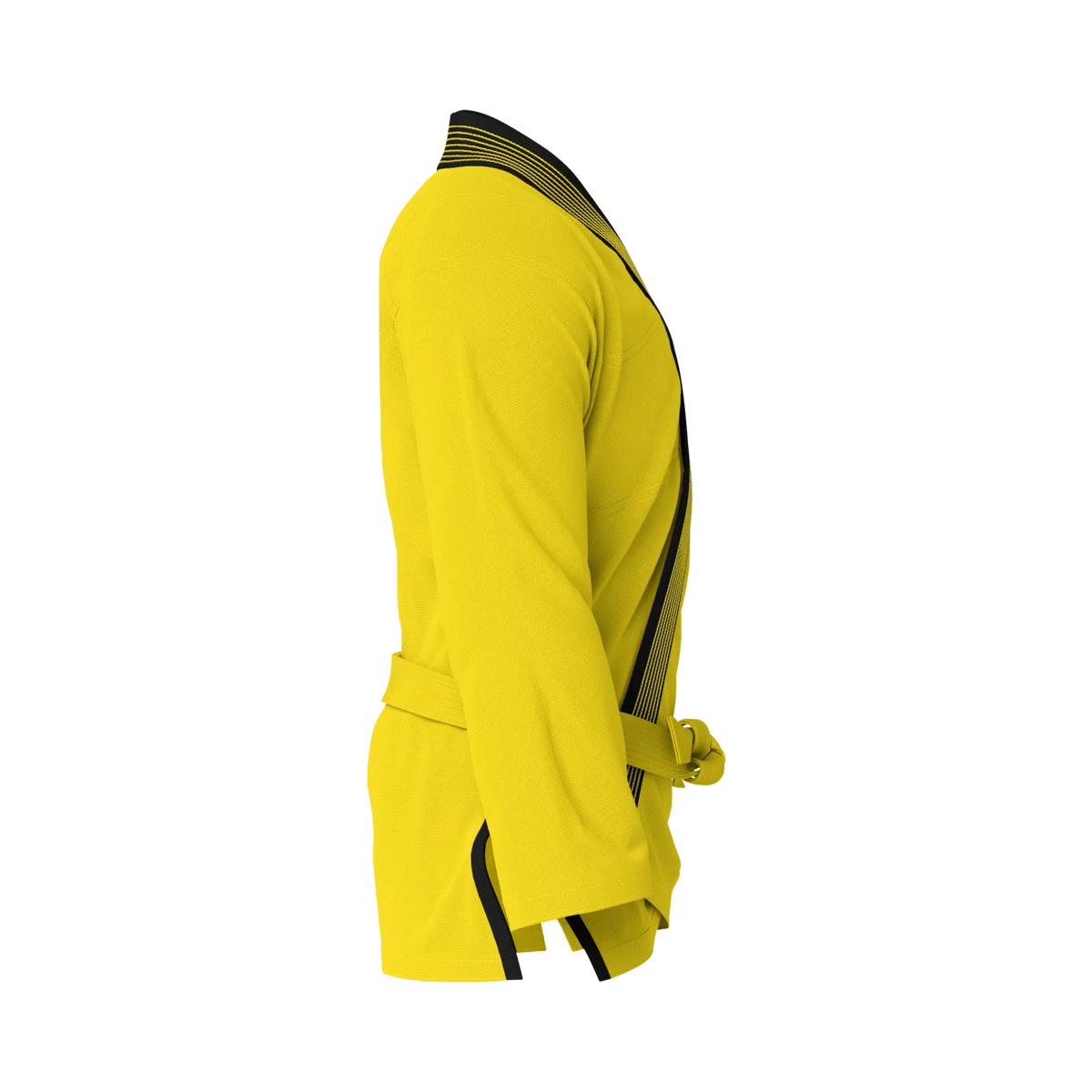 Side profile of yellow gi for children highlighting athletic cut and comfort for junior belt grapplers.