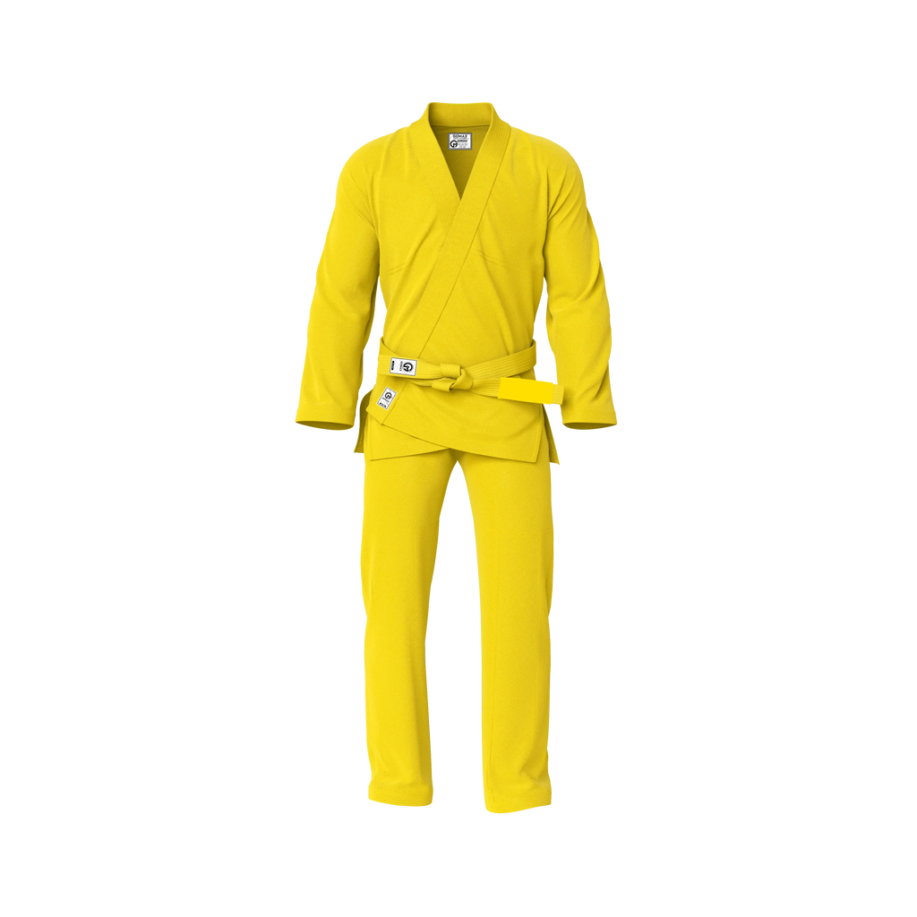 Yellow gi for women’s classes front view showing tailored fit and durable cotton weave