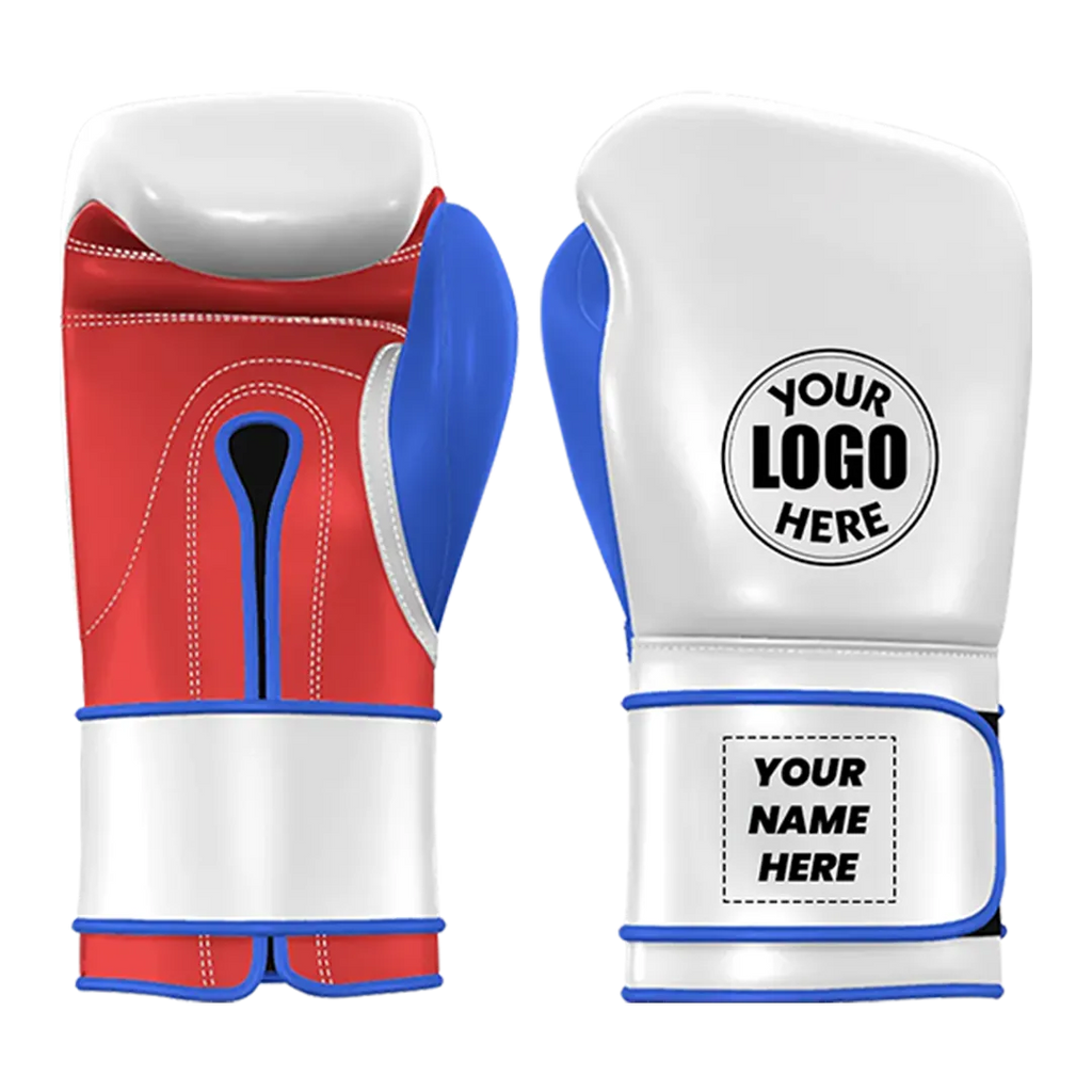Custom made boxing gloves with Iron Strike Pro branding and personalized wrist design