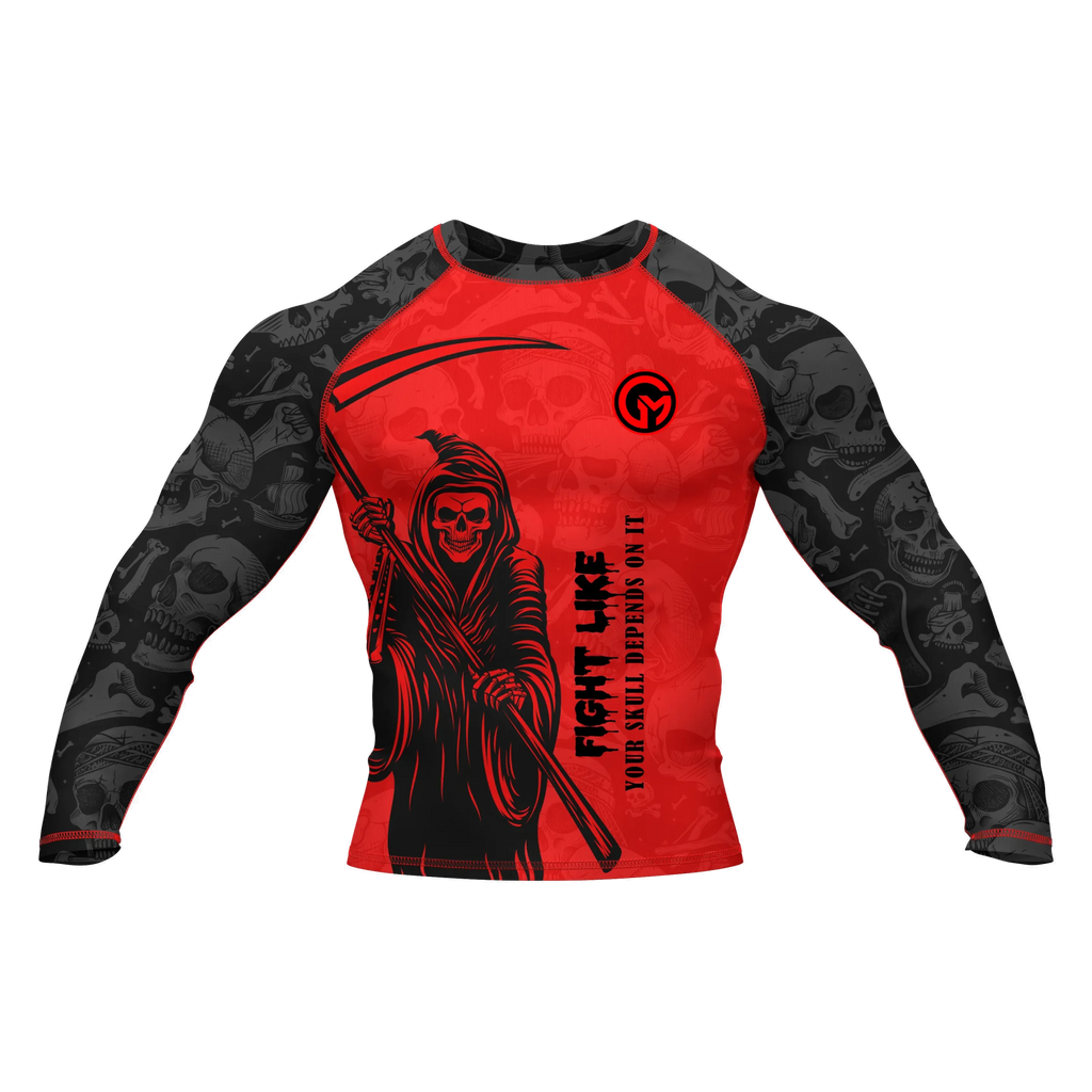 Skull Red - Premium BJJ Rash Guard / Compression Top for Men/Women (Guardian Line)