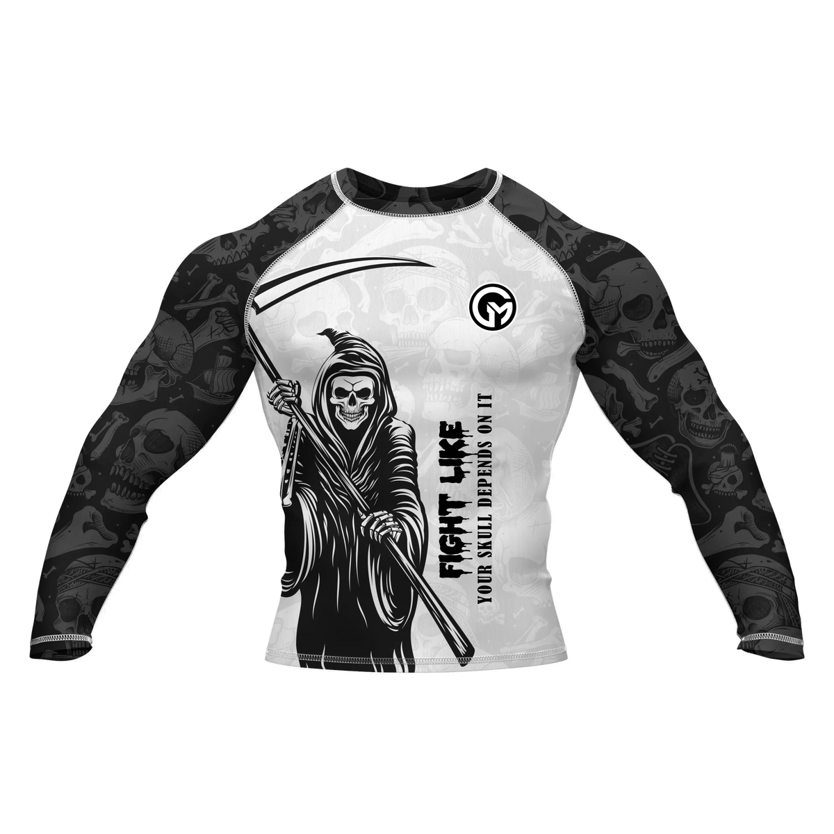 Skull White - Premium BJJ Rash Guard / Compression Top for Men/Women (Guardian Line)
